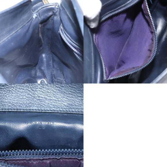 CELINE Macadam Canvas Shoulder Bag Leather Navy Gold - Picture 12 of 12